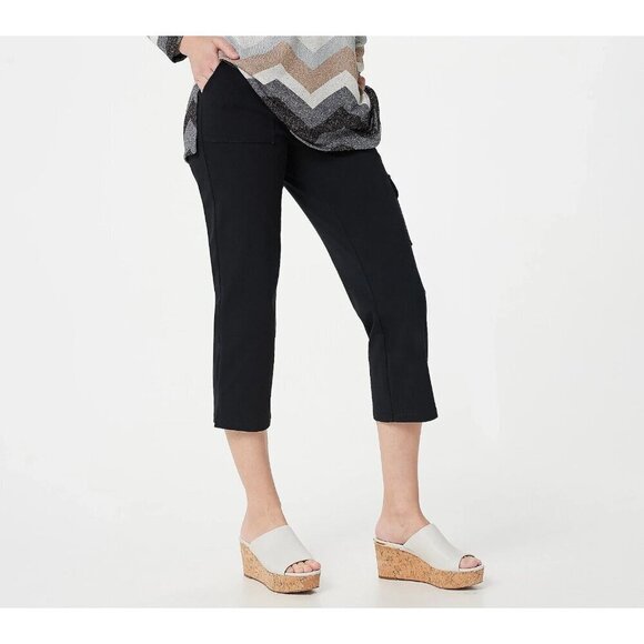 Susan Graver Weekend Regular Premium Stretch Pull-on Crop Pan Black,Small - Picture 1 of 1